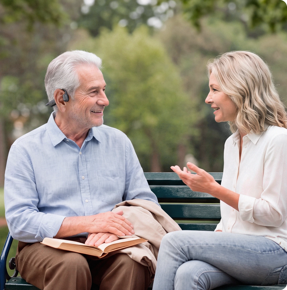 Person wearing OpenHear hearing aid